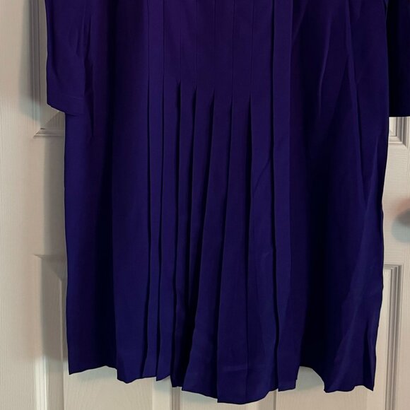 J. Peterman Royal Blue/Purple Silk Shirt Dress w Pleated Skirt, sz14, Never Worn - Picture 5 of 6